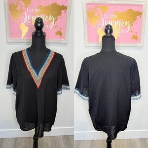 Lishly V-Neck Black Short Sleeve Mesh Top (XL)